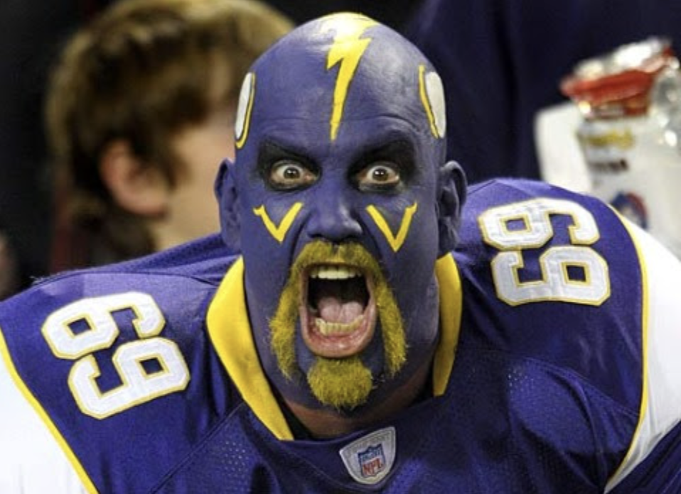 (Enraged Vikings fan, photo courtesy of Total Packers)
