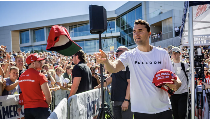 Charlie Kirk at his event at Utah Valley University