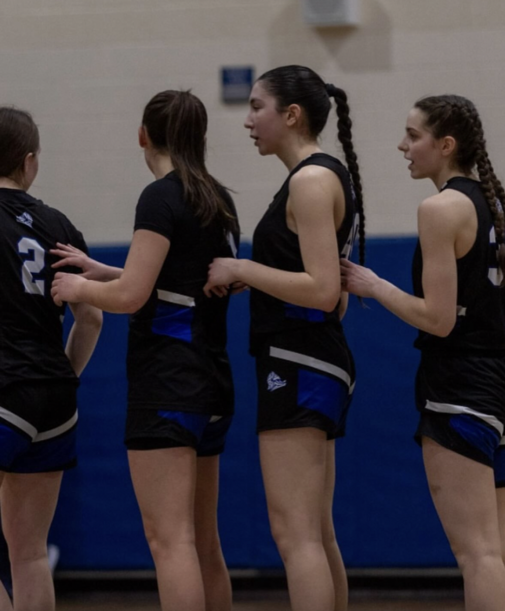 Starting players on the court