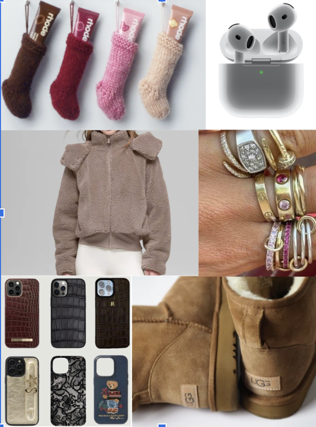 Photo collage of gift ideas for a wishlist.
