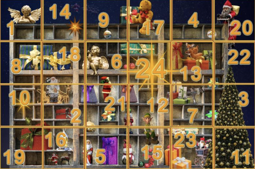 An Advent Calendar featuring the 24 days until Christmas. 