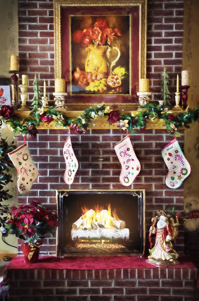 Fireplace decorated for Christmas
