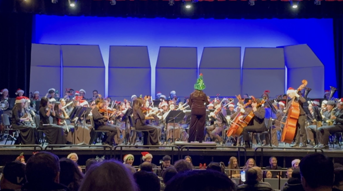 Orchestra, Wind Symphony, and Concert Band perform Sleigh Ride at last year’s Winter Concert.