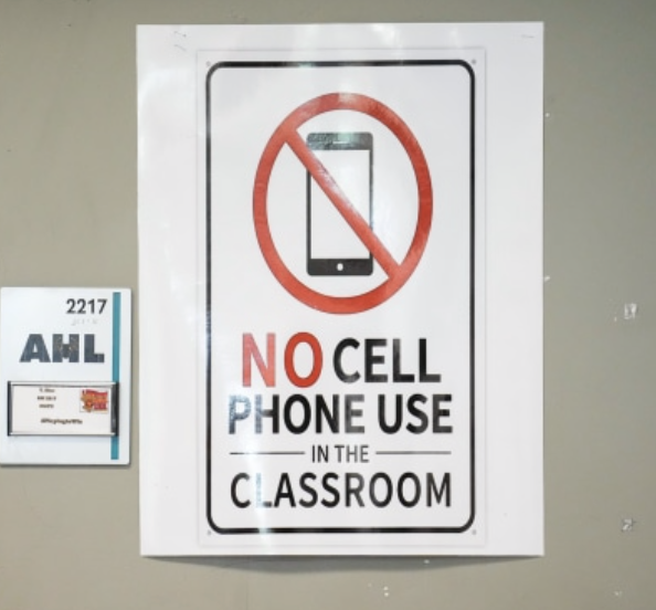 Poster advocating for no cell phone usage in schools.
