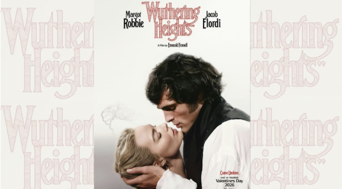 Jacob Elordi and Margot Robbie pose for the “Wuthering Heights” film poster