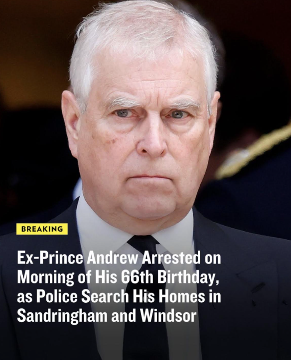 Headline detailing Prince Andrew's arrest.