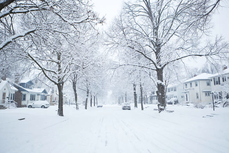 Snowy town.
