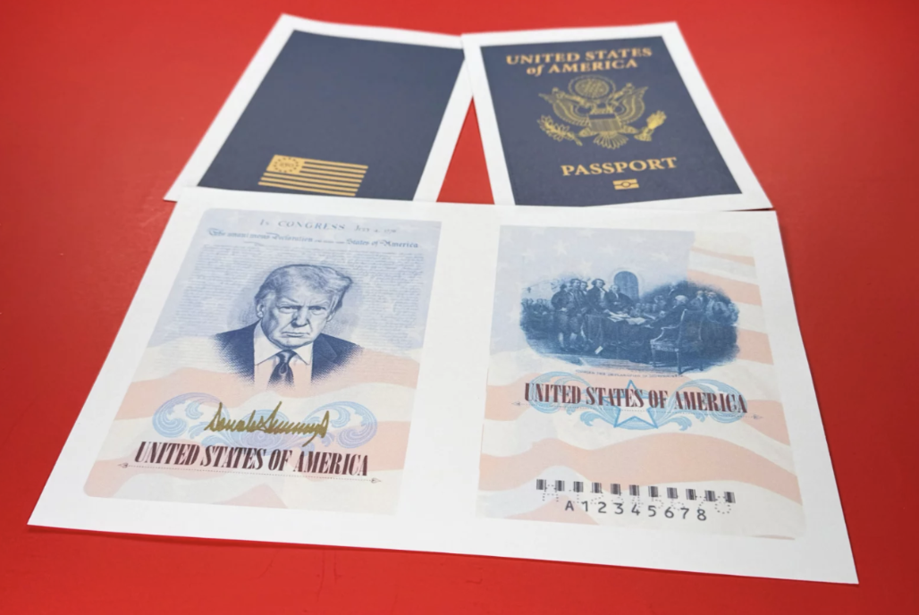 An image of what the limited edition passport featuring an image of President Donald Trump might look like