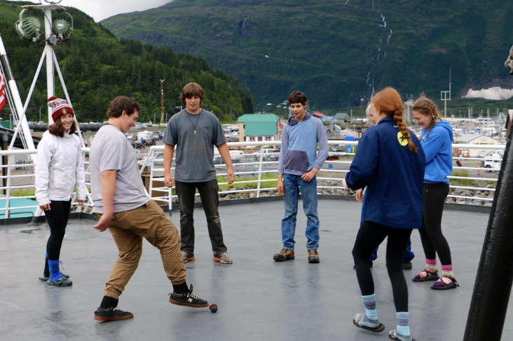 Hacky Sack on a Ferry. 